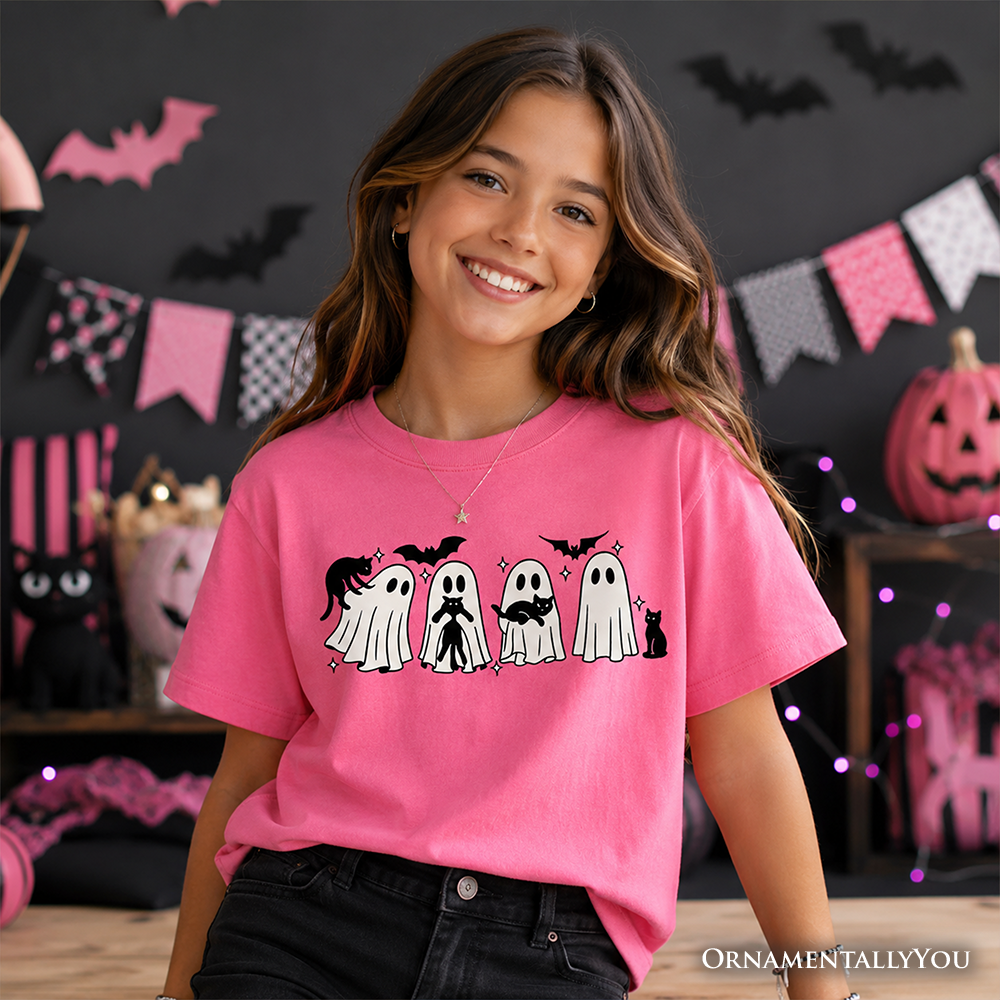 Kids' Halloween Ghosts & Cats T-Shirt – Spooky Whimsical Tee for Boys & Girls | Camiseta Halloween Niño Fantasmas y Gatos