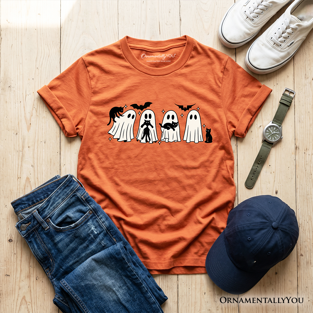 Kids' Halloween Ghosts & Cats T-Shirt – Spooky Whimsical Tee for Boys & Girls | Camiseta Halloween Niño Fantasmas y Gatos