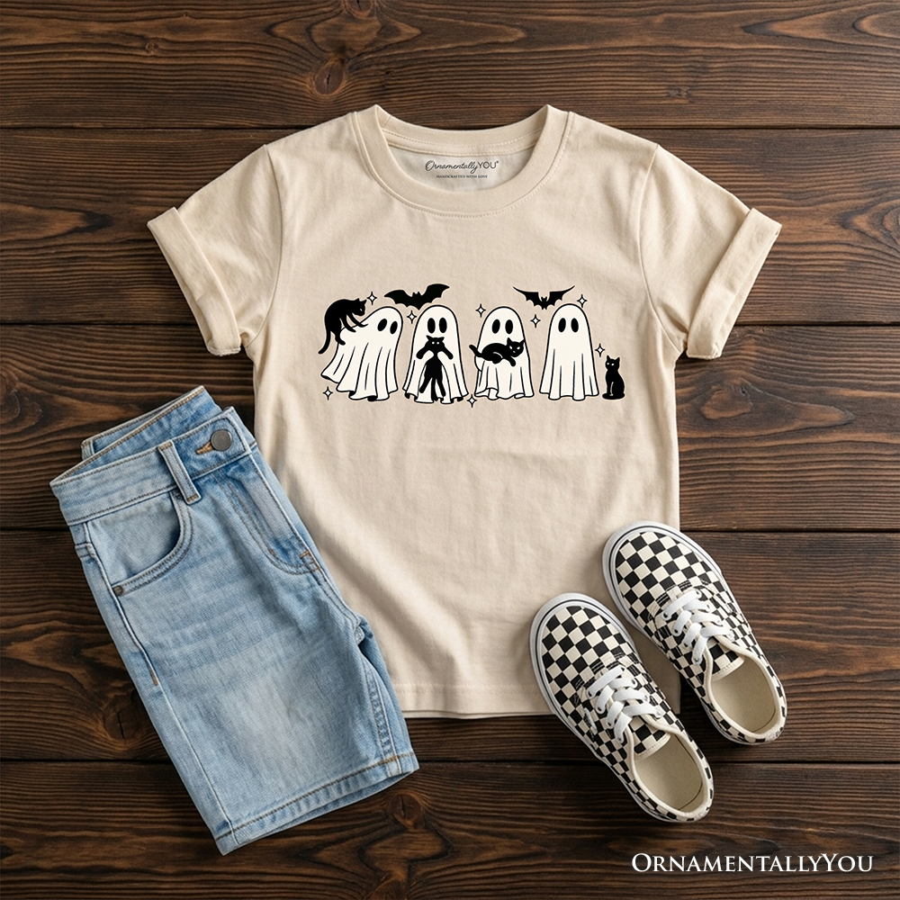 Kids' Halloween Ghosts & Cats T-Shirt – Spooky Whimsical Tee for Boys & Girls | Camiseta Halloween Niño Fantasmas y Gatos